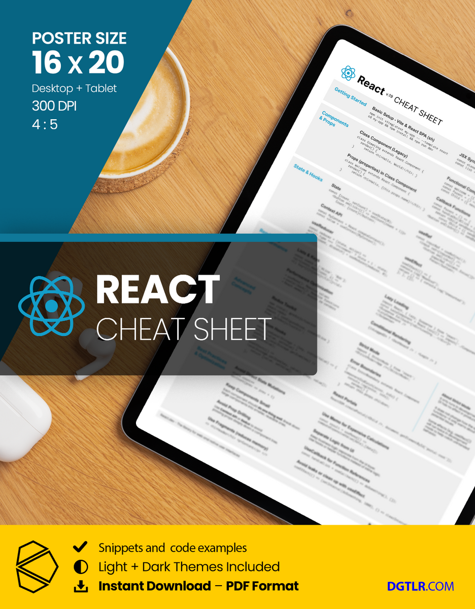 React Cheat Sheet (Light + Dark PDF) – Digital Ore