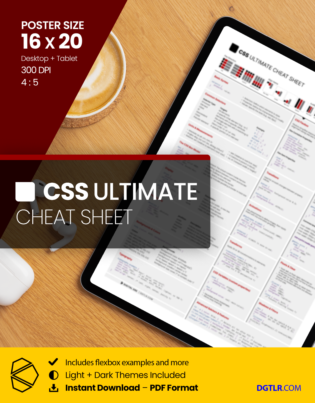 CSS Ultimate Cheat Sheet (Light + Dark PDF) – Digital Ore, image size:1100x1410