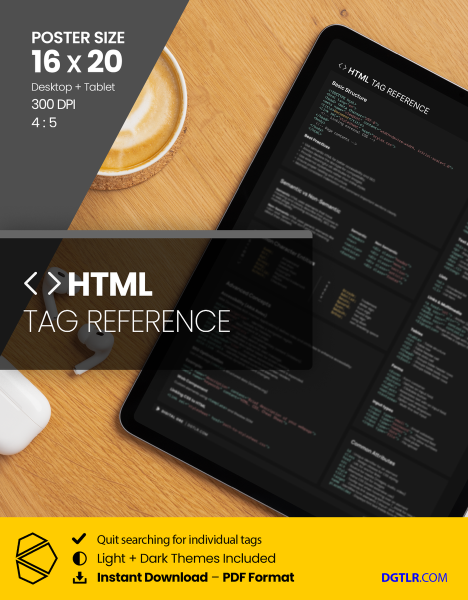 HTML Tag Reference (Light + Dark PDF) – Digital Ore